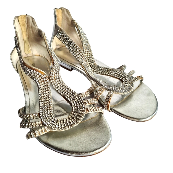 JO MERCER Size 6 Women's Silver Diamontes Leather Strappy Sandals Flats - Picture 3 of 16